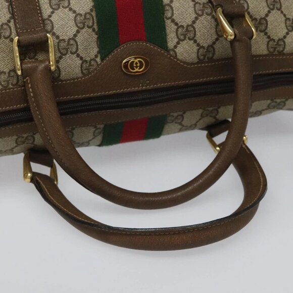 GUCCI GG Supreme Web Sherry Line Boston Bag PVC Beige Red - Picture 7 of 16